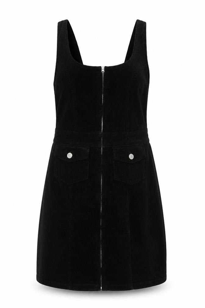 Front view of Denim Co. Women's Black Corduroy Pinafore Dress, size 8