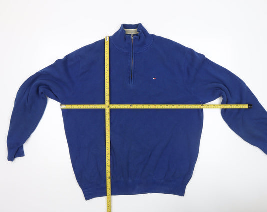 Tommy Hilfiger Men Blue XL Cotton 1/4 Zip Jumper Classic Knitwear