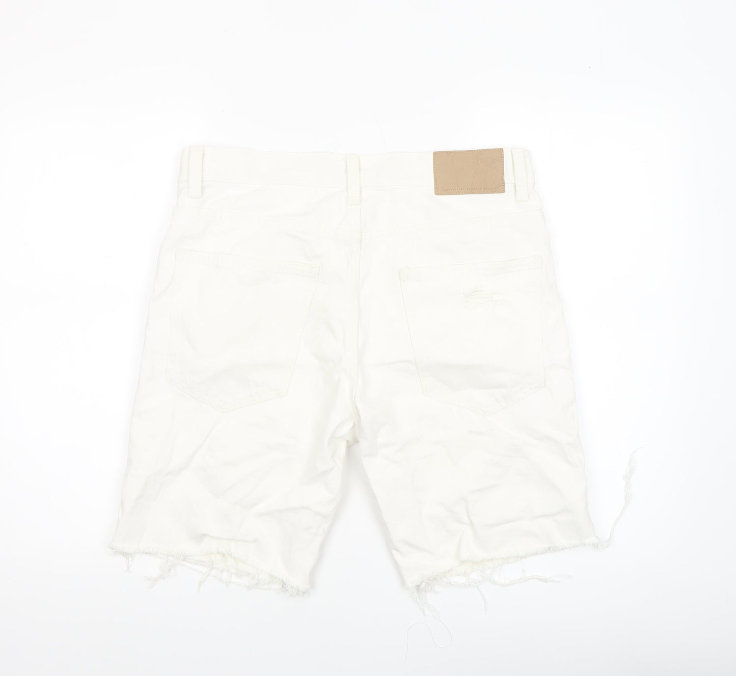Bershka Men's White Distressed Denim Shorts Size M 31in Casual Summer