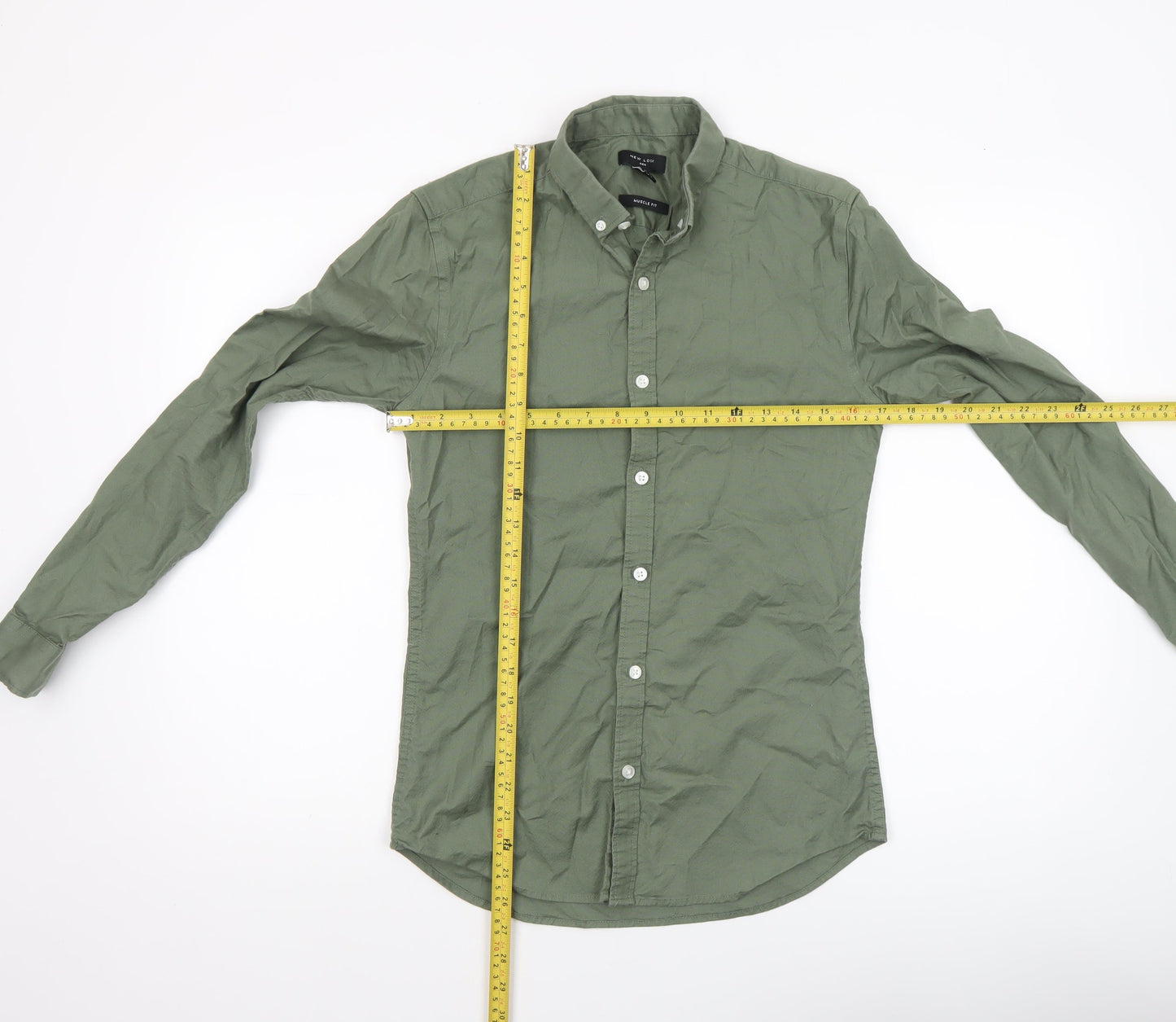 New Look Men Green Muscle Fit Button-Down Shirt Size S