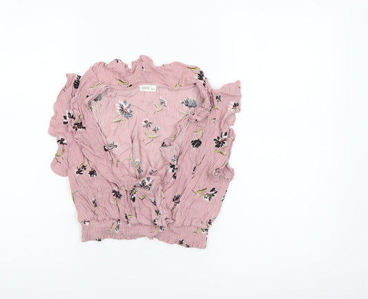 Lunik Women’s Pink Floral Ruffle Cropped Blouse Size S