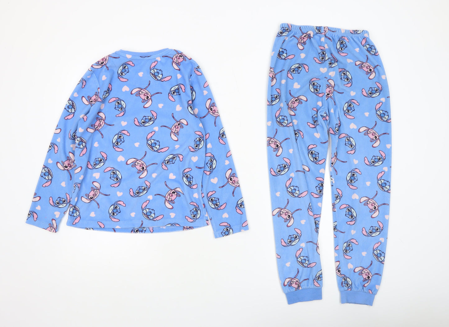 Disney Girls Blue Stitch Fleece Long Sleeve Pyjama Set 8-9 Years