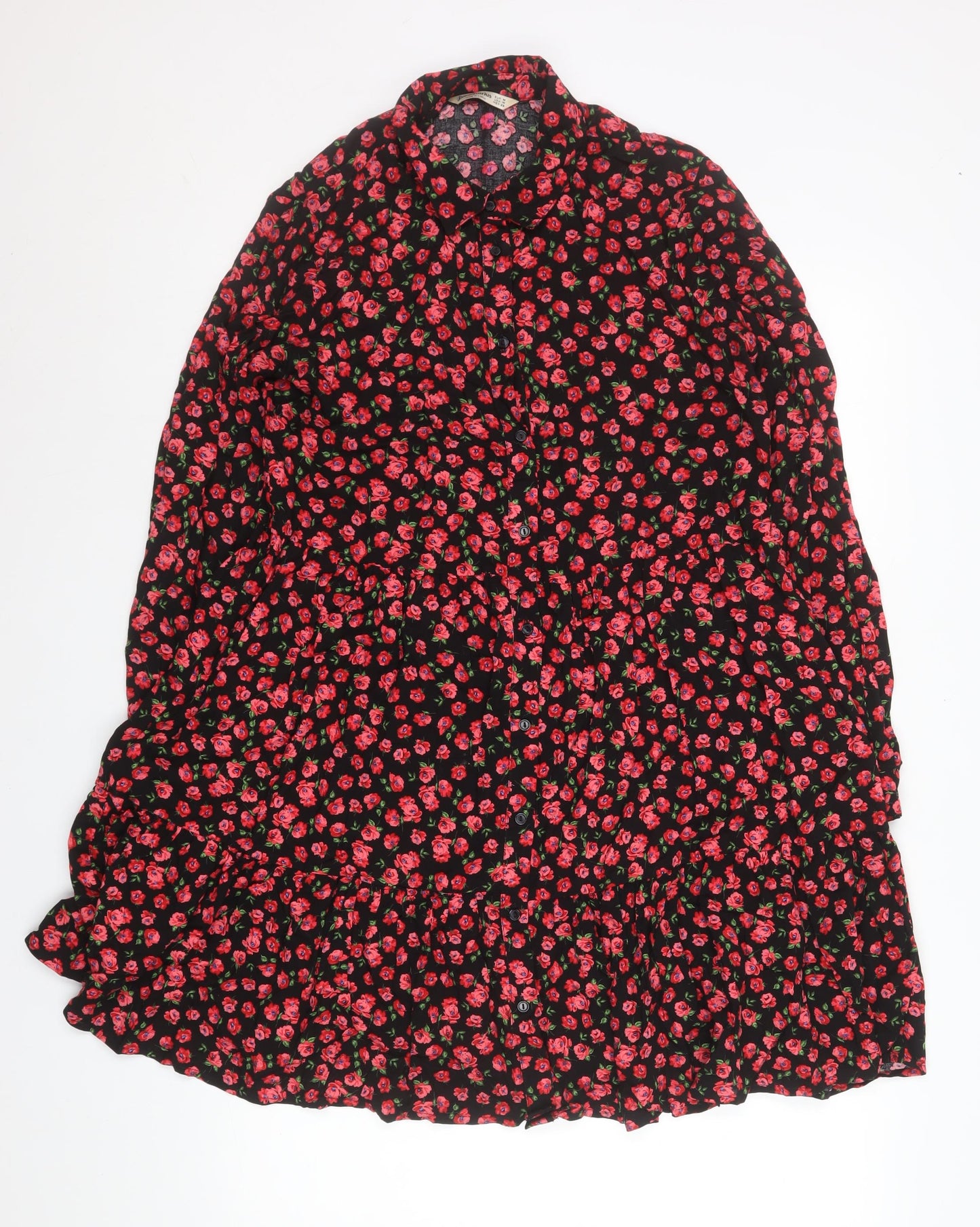 Stradivarius Women’s Black Floral Shirt Dress Size 10 Viscose