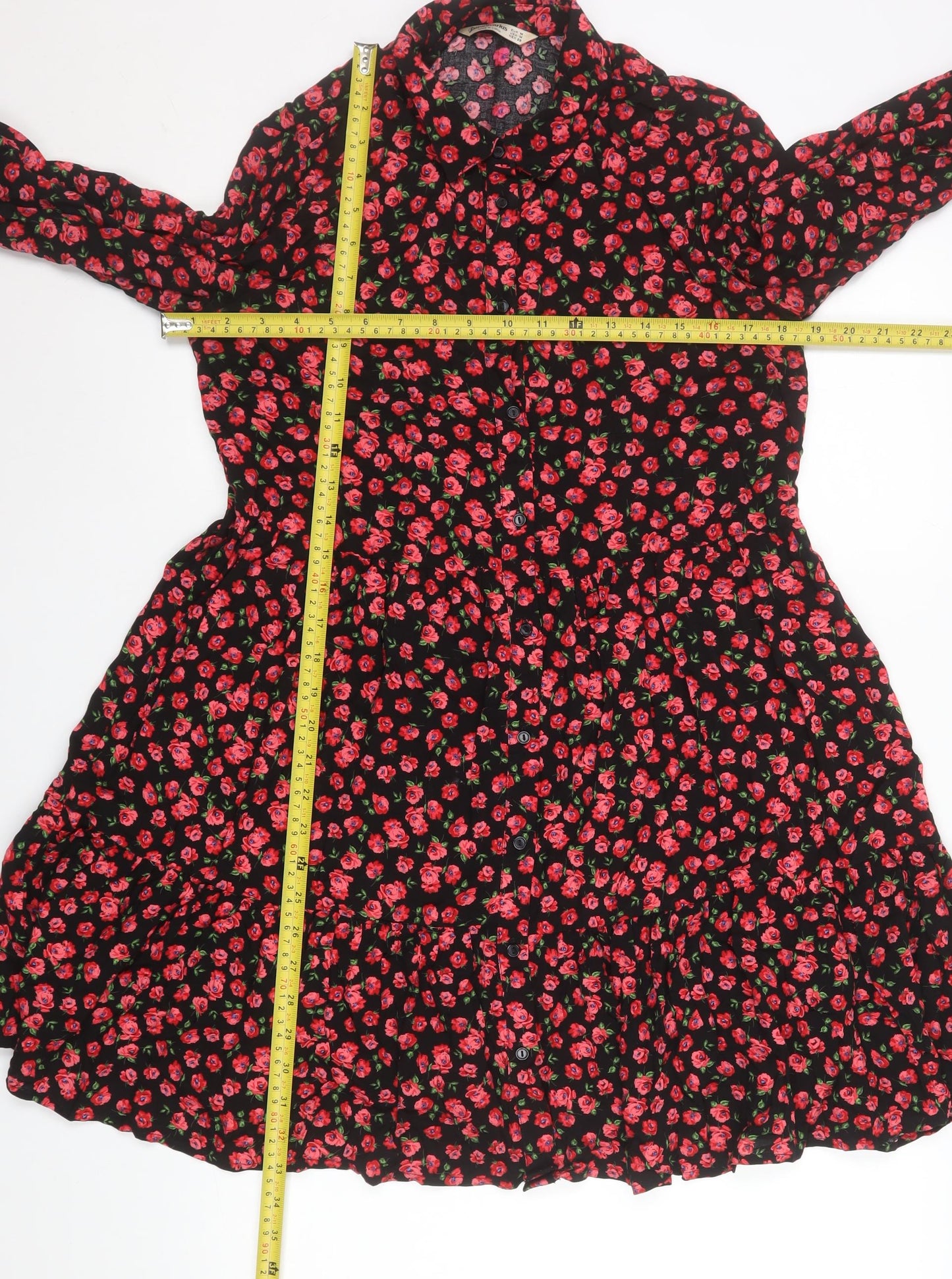 Stradivarius Women’s Black Floral Shirt Dress Size 10 Viscose