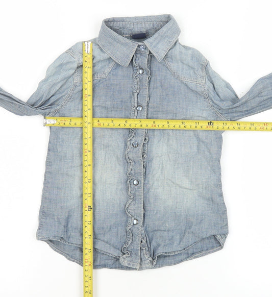 GapKids Girls Blue Denim Button-Up Ruffle Shirt Long Sleeve 7 Years