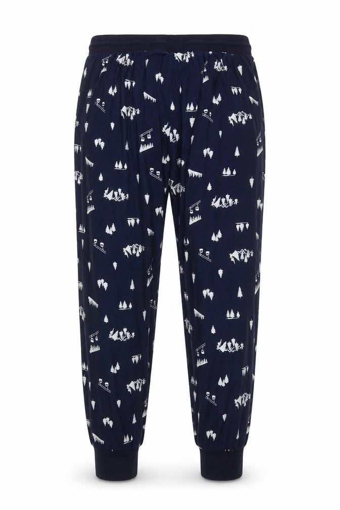Front view of St Bernard for Dunnes Stores Men’s Blue XL Ski Print Pyjama Pants