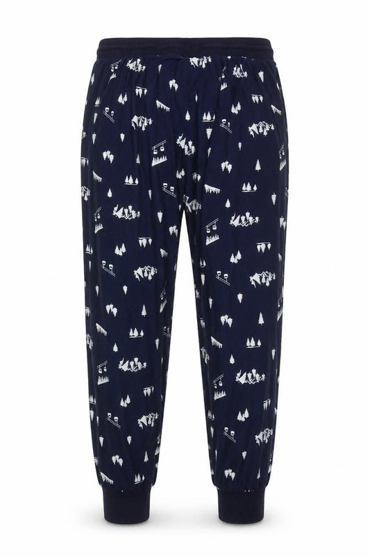 Front view of St Bernard for Dunnes Stores Men’s Blue XL Ski Print Pyjama Pants