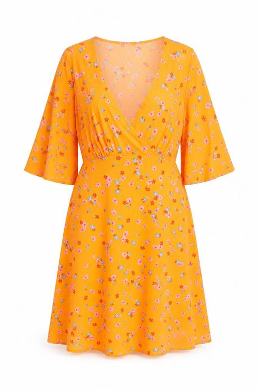 Influence Women’s Orange Floral Short Sleeve A-Line Dress Size 12