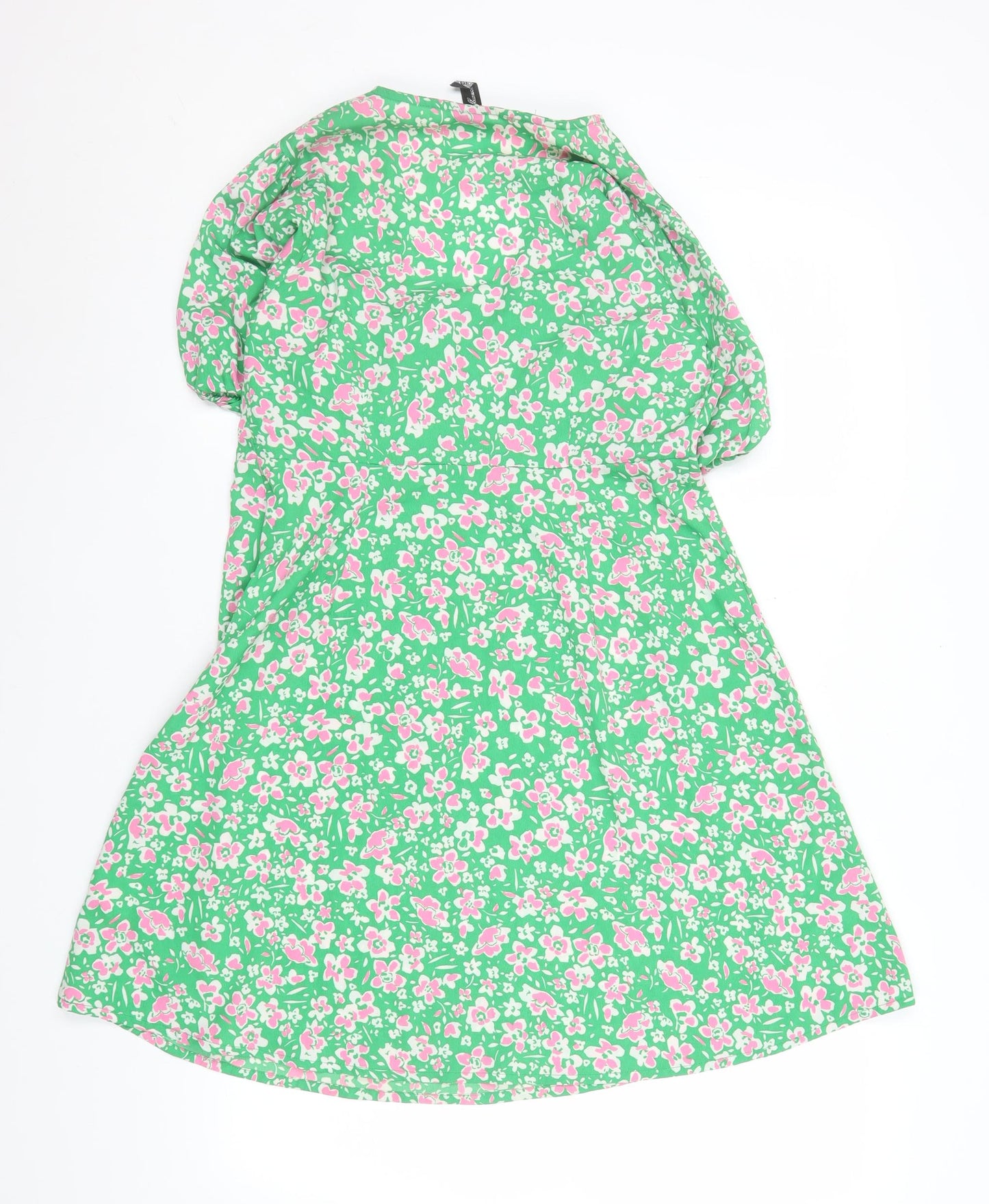 Influence Women’s Green Floral Short A-Line Puff Sleeve Dress Size 10