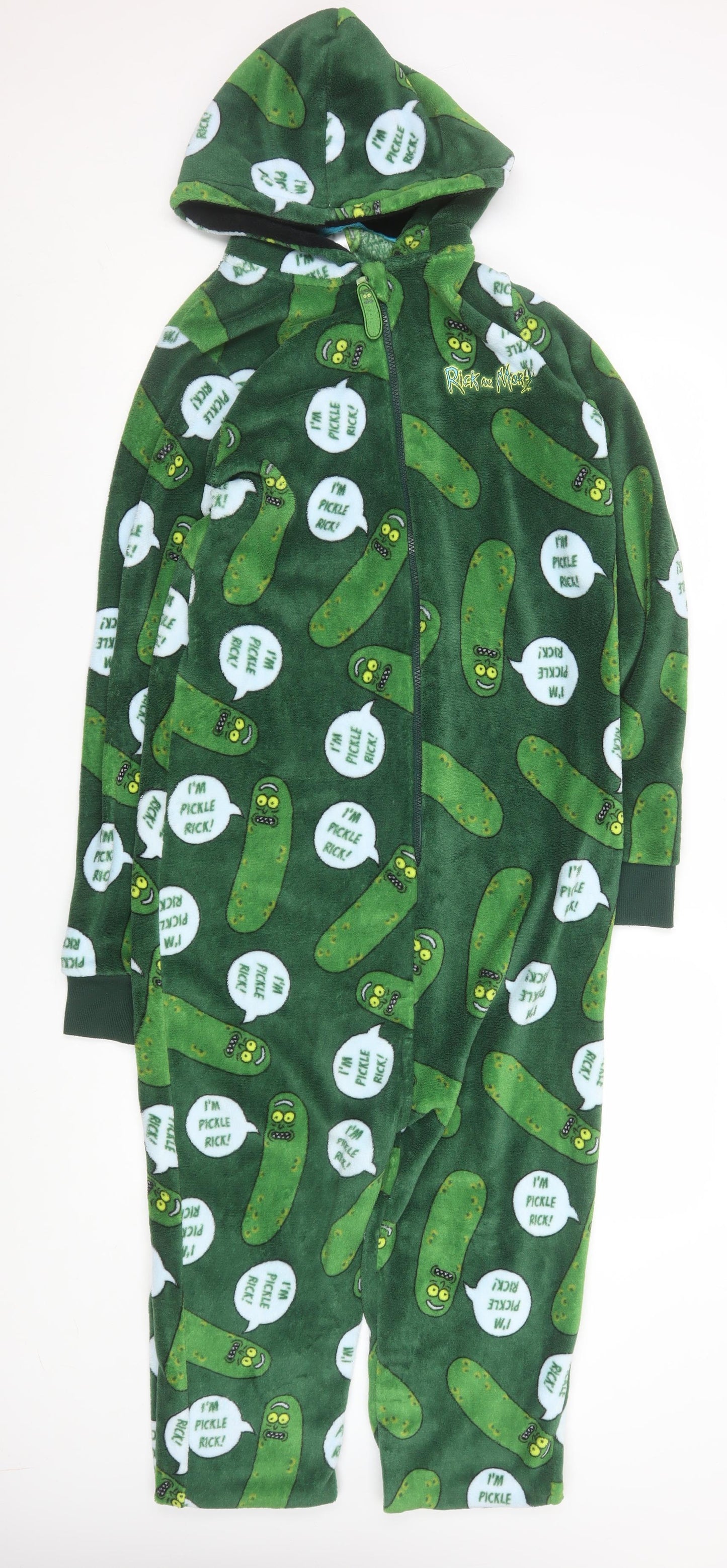 Rick and Morty Pickle Rick Green Fleece Hooded Onesie S Men's Nightwear