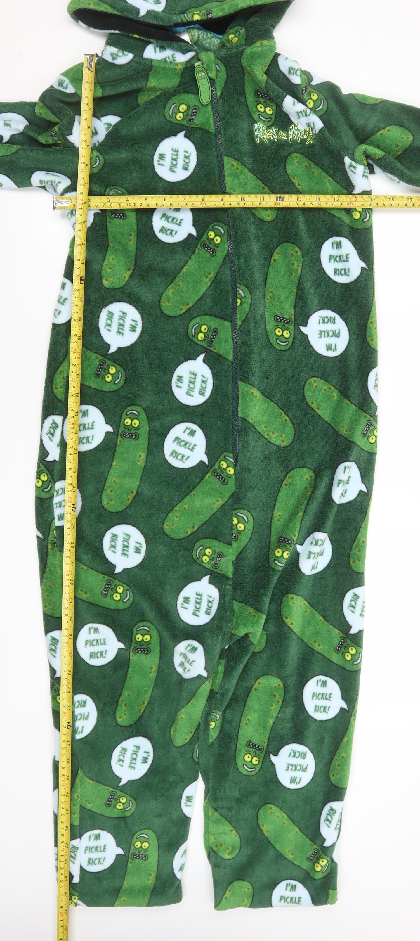 Rick and Morty Pickle Rick Green Fleece Hooded Onesie S Men's Nightwear