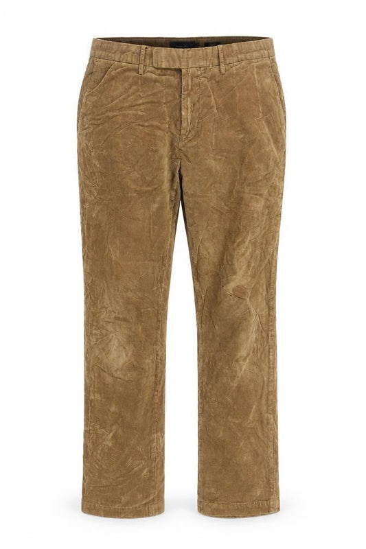 Front view of Massimo Dutti women’s beige corduroy chino trousers, size UK 12