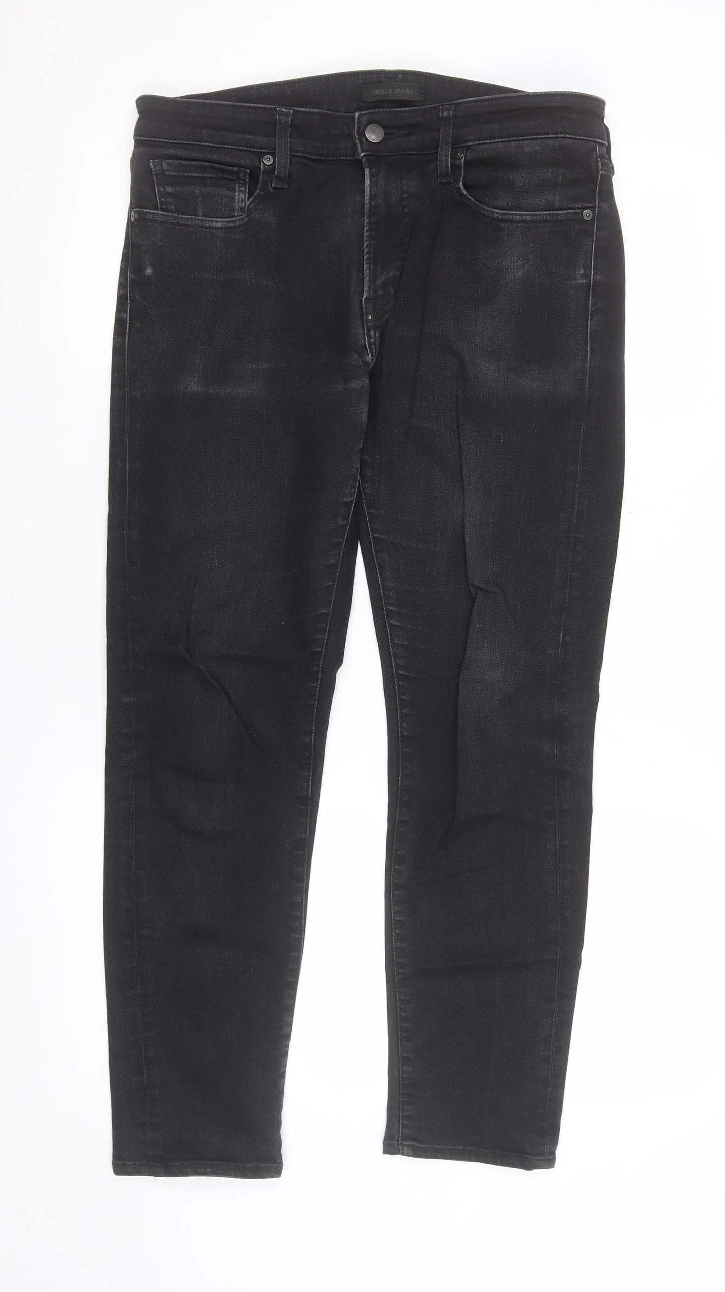 Uniqlo Women Black Skinny Jeans Size 10 Mid Rise Stretch Denim