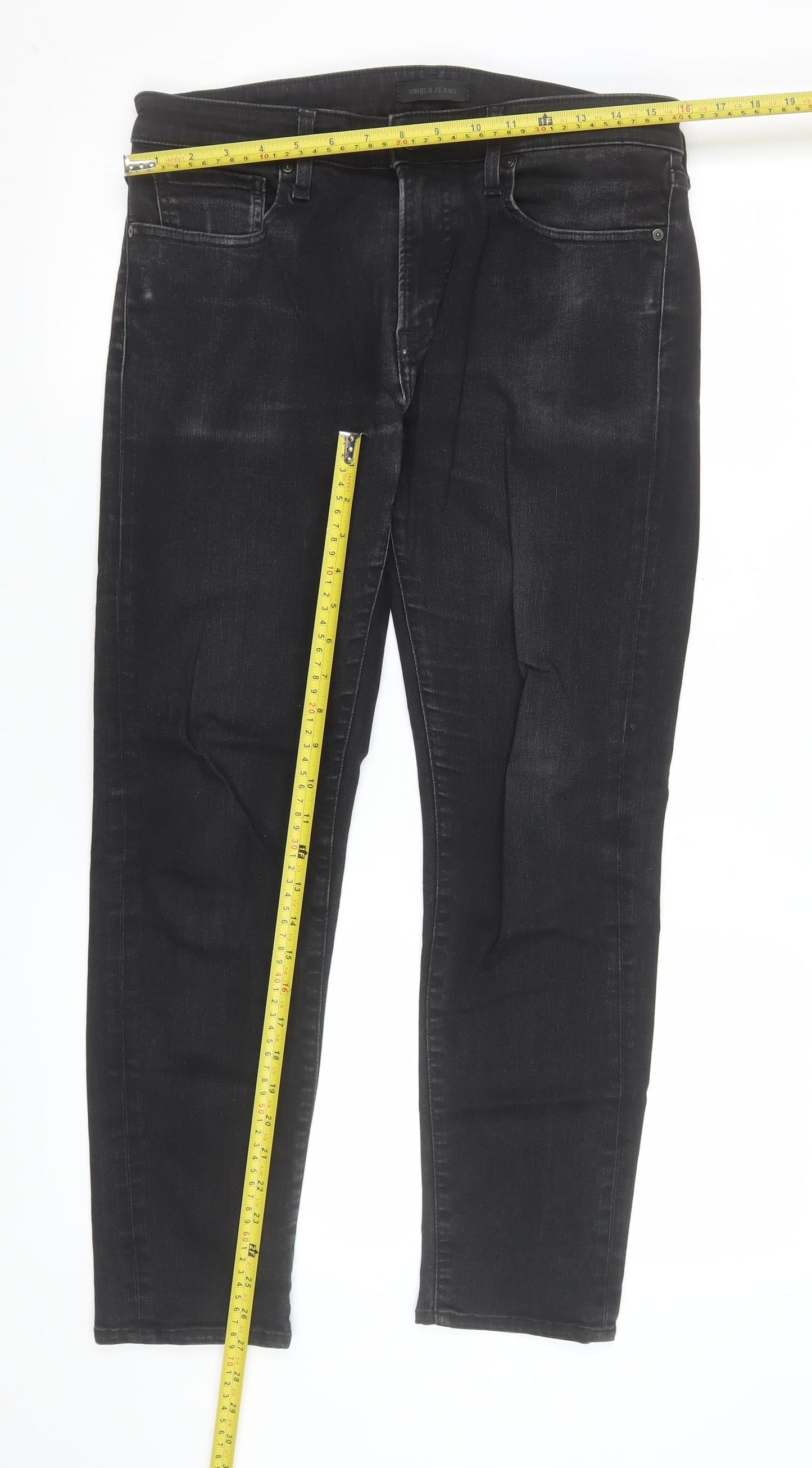Uniqlo Women Black Skinny Jeans Size 10 Mid Rise Stretch Denim