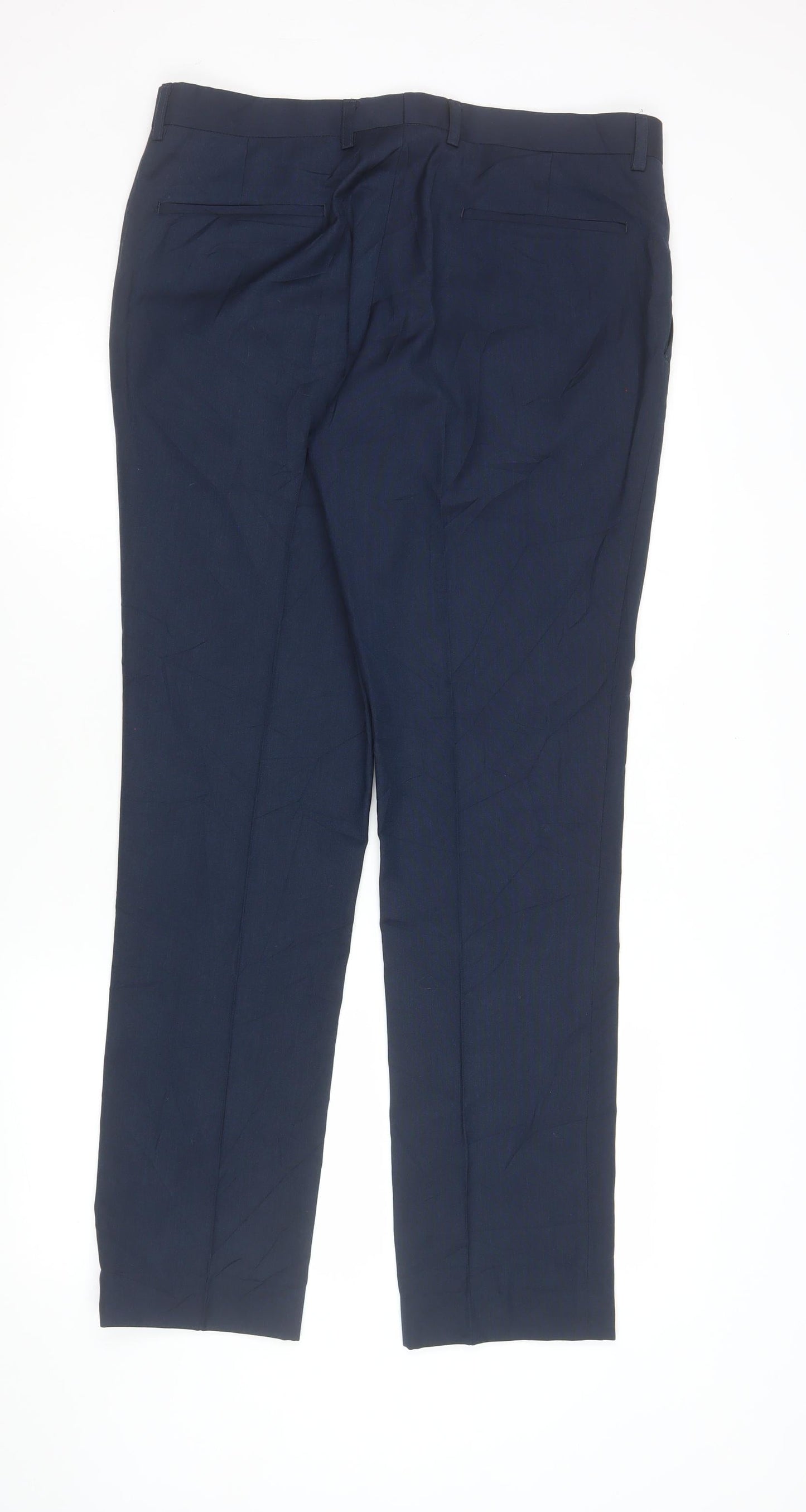 FCUK Men’s Blue Slim Fit Dress Trousers 34L Polyester Viscose Formal Pants