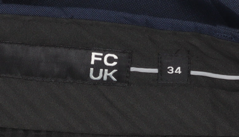 FCUK Men’s Blue Slim Fit Dress Trousers 34L Polyester Viscose Formal Pants
