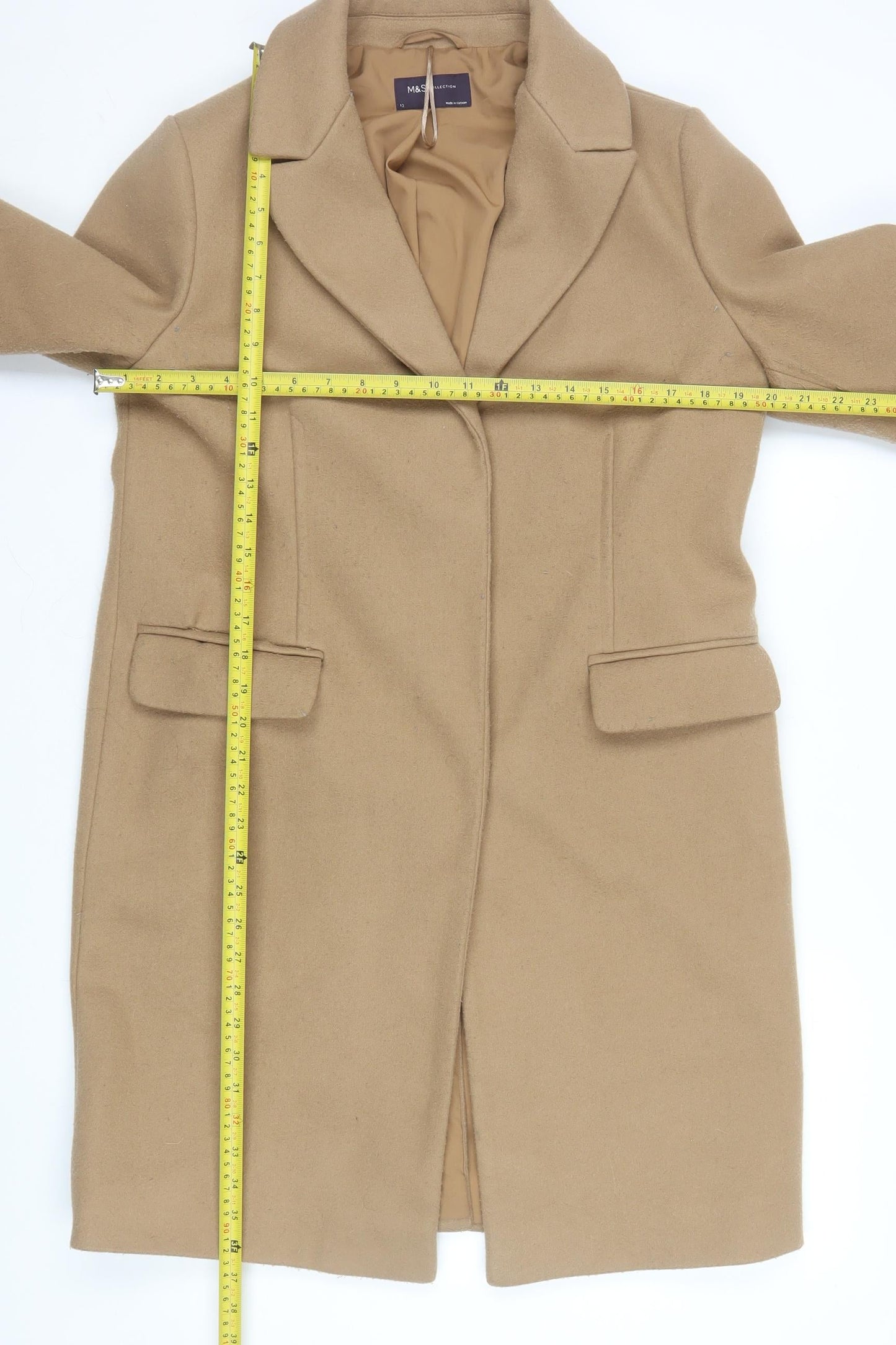 Marks and Spencer Women Beige Long Overcoat Size 12 Classic Style