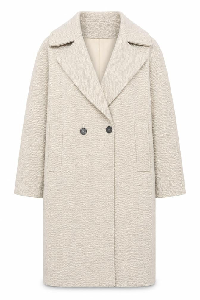 Warehouse Women’s Beige Herringbone Long Coat XS Classic Overcoat