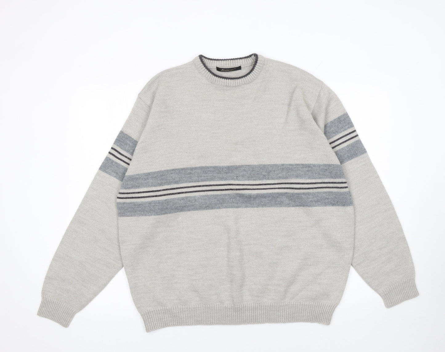 St. Bernard Men’s Grey Striped Wool Blend Pullover Jumper Size L