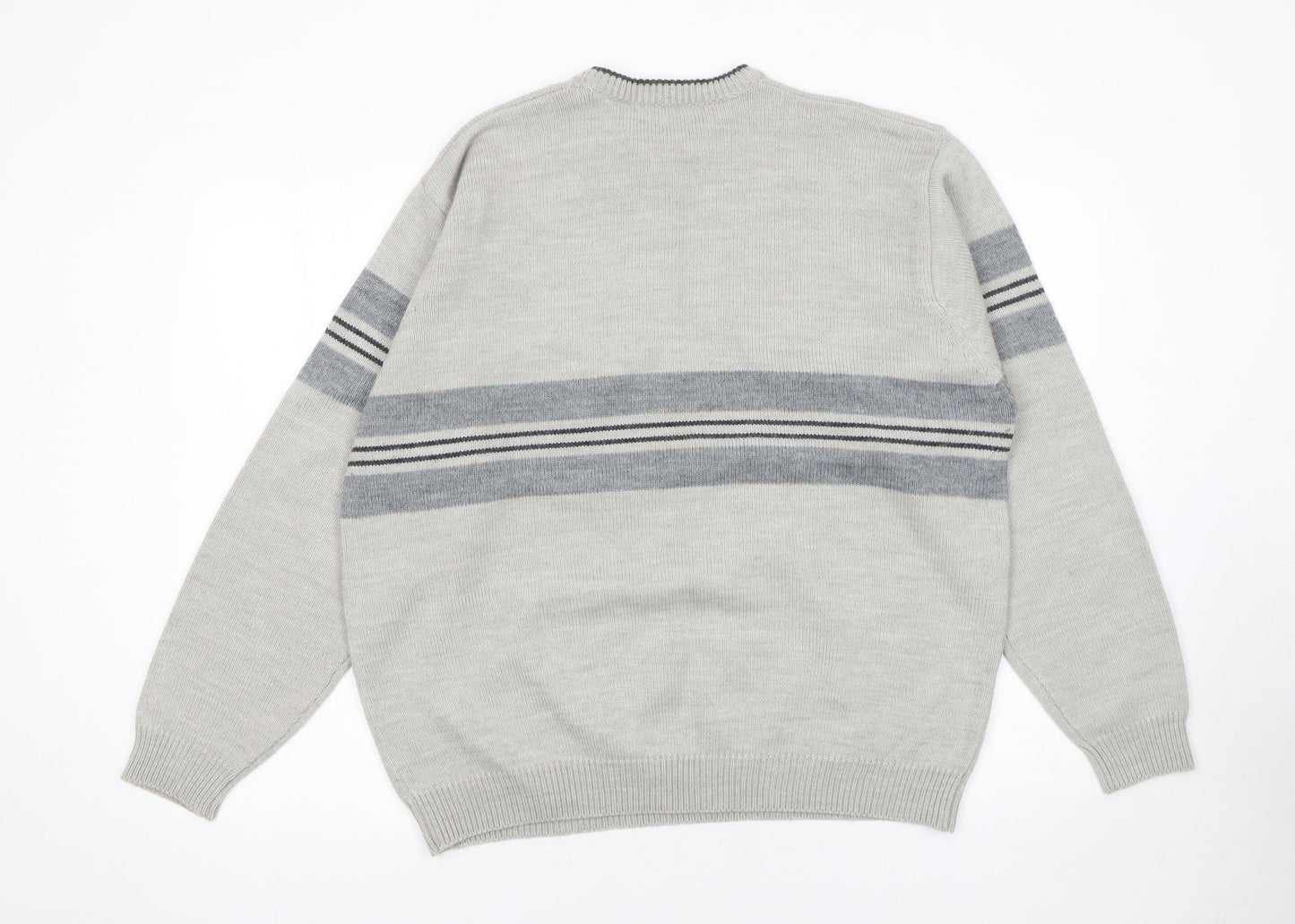 St. Bernard Men’s Grey Striped Wool Blend Pullover Jumper Size L