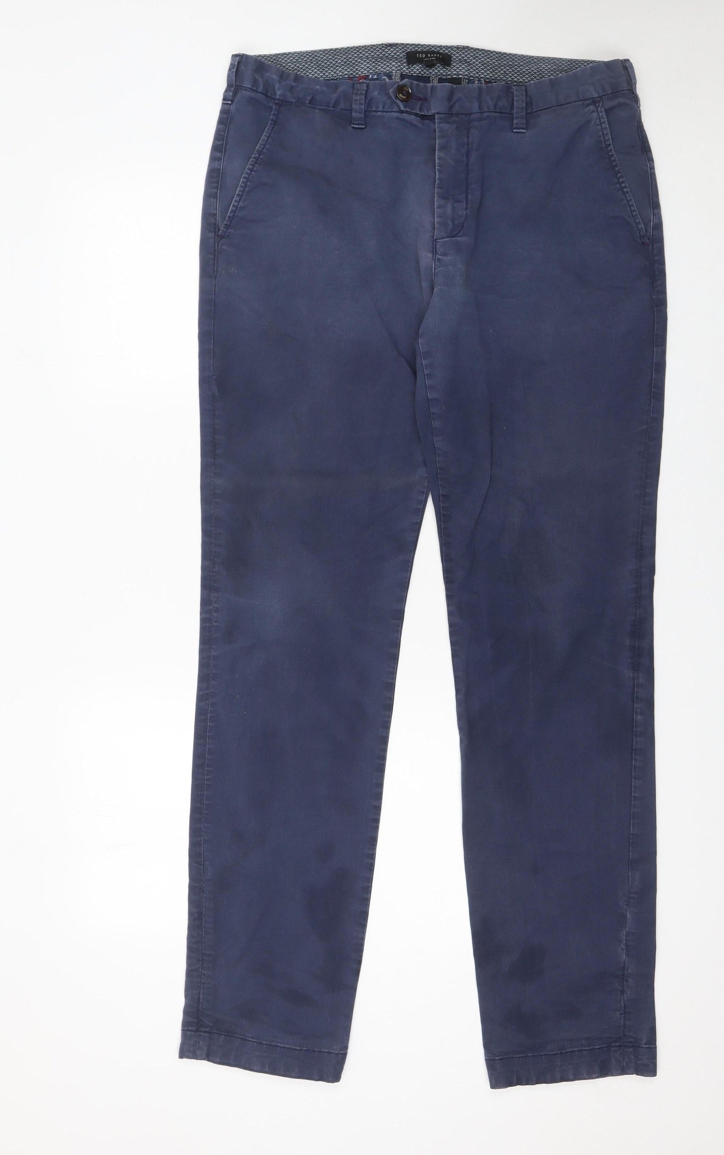 Ted Baker Men's Blue Chino Trousers 34L Cotton Blend Slim Fit