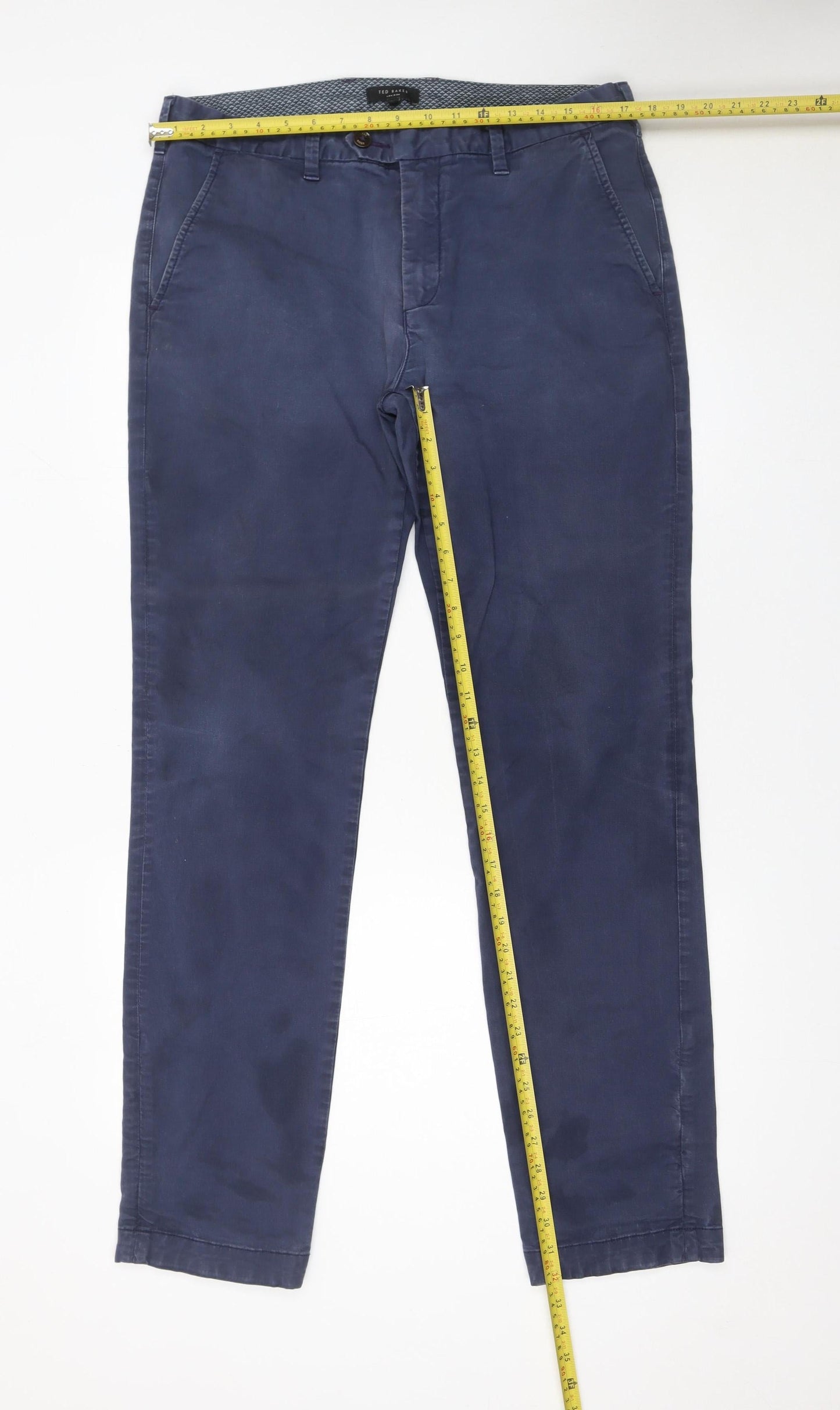 Ted Baker Men's Blue Chino Trousers 34L Cotton Blend Slim Fit