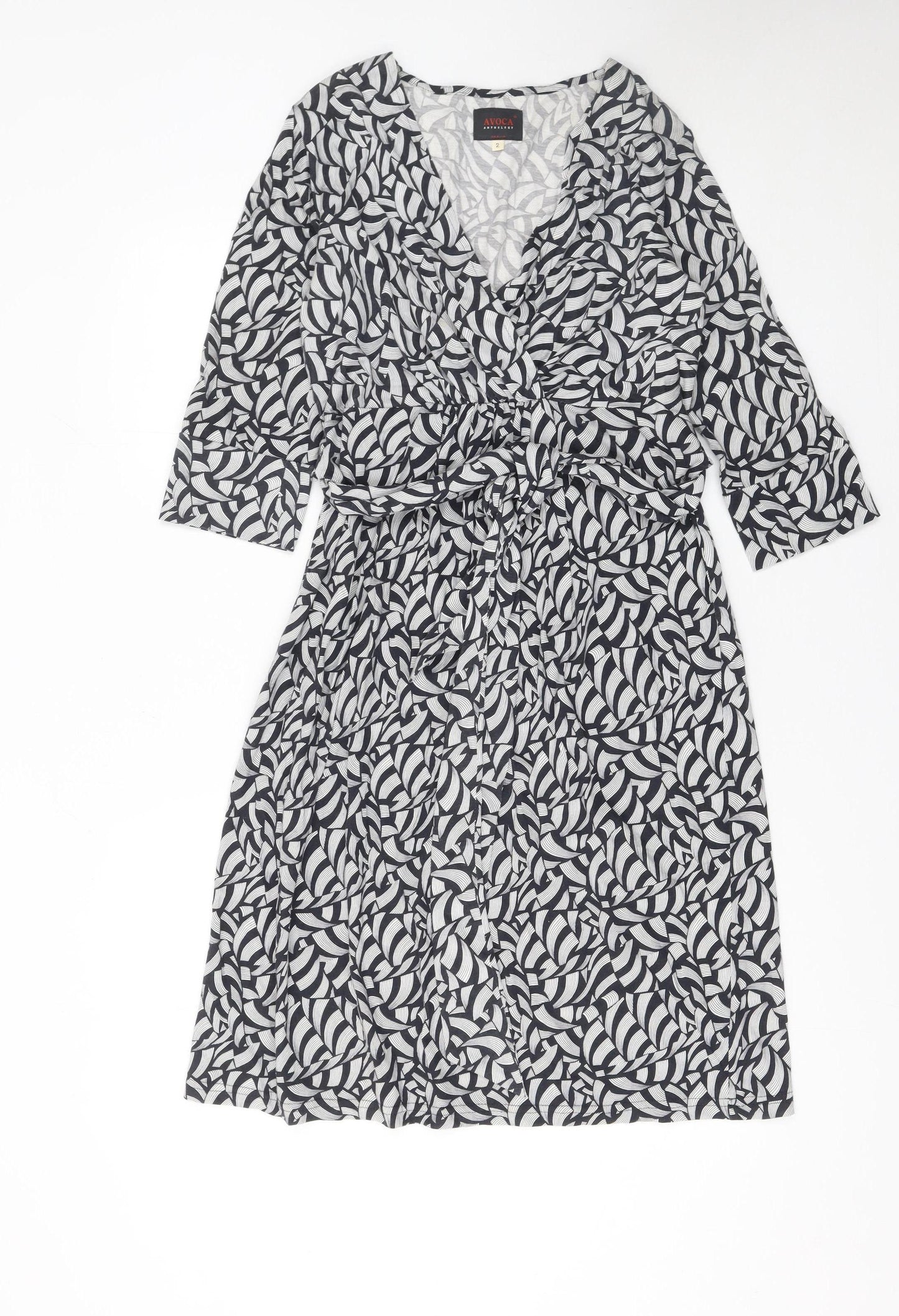 Avoca Anthology Women’s Black Geometric Wrap Dress Size 8
