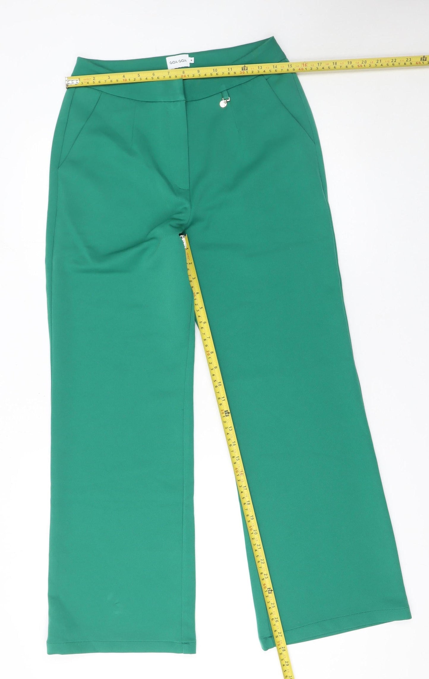 Goa Goa Women's Green Wide-Leg Stretch Crepe Trousers Size M