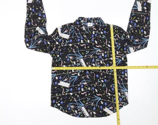 JDY Women's Black Floral Button-Up Long Sleeve Polyester Shirt Size 8