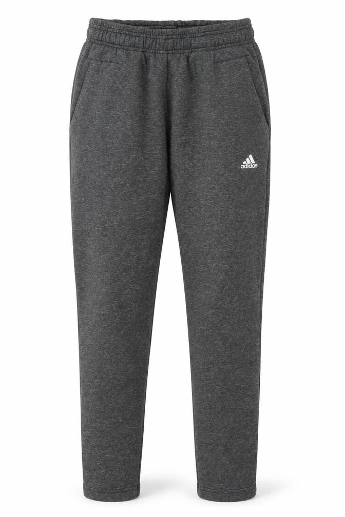 Front view of Adidas men’s grey jogger trousers, size S, regular fit sportswear