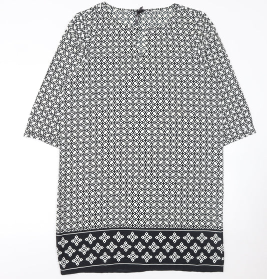 Firefly Women Black Geometric Shift Dress Size 14 3/4 Sleeve