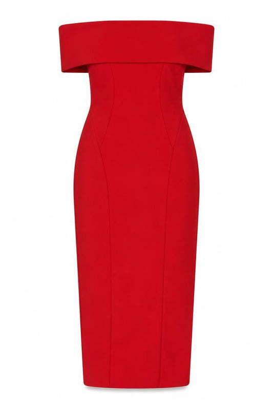 River Island Women’s Red Off Shoulder Bodycon Midi Dress UK 6