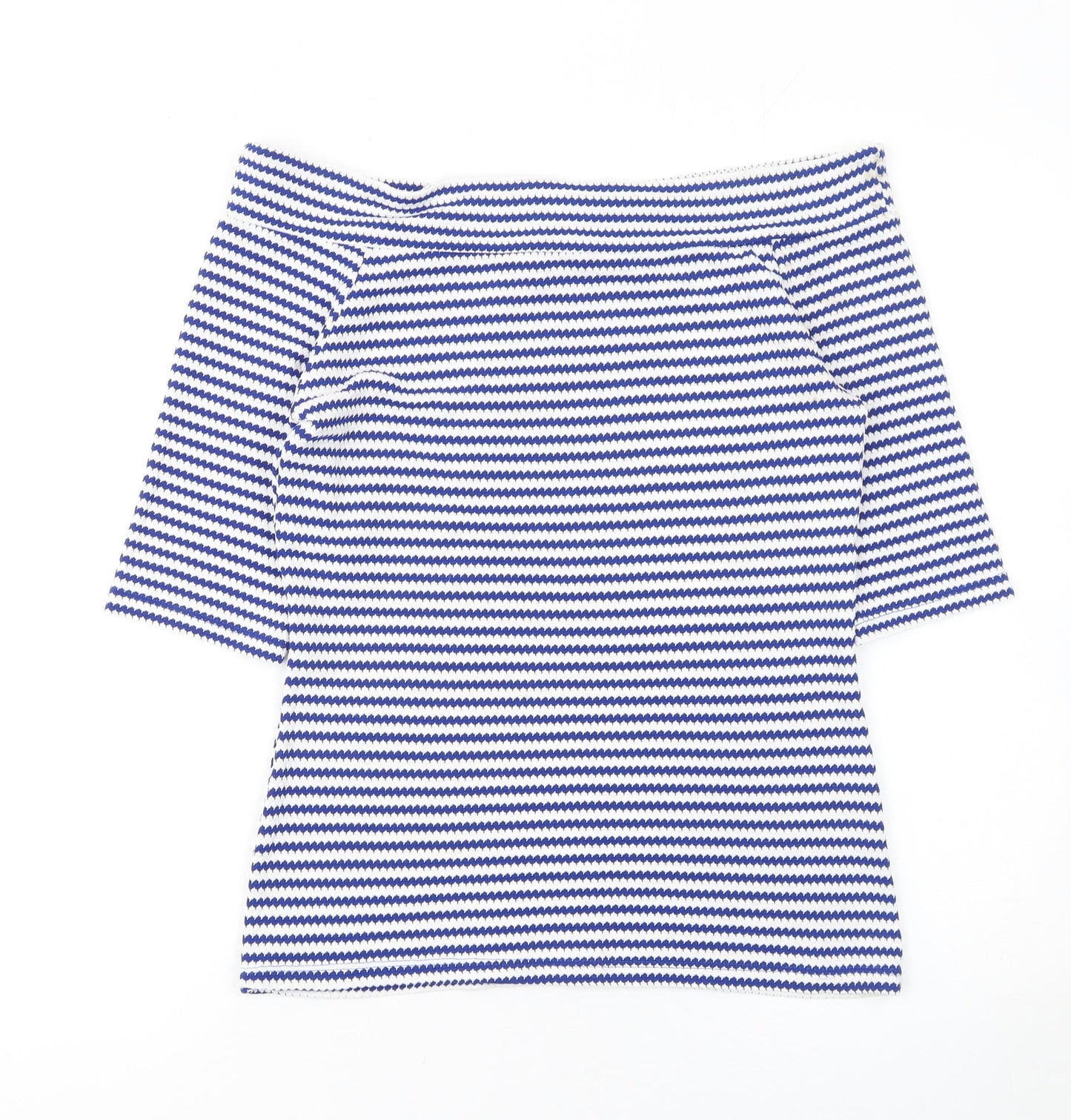 Matalan Women’s Blue Striped Off Shoulder Knit T-Shirt Size 10