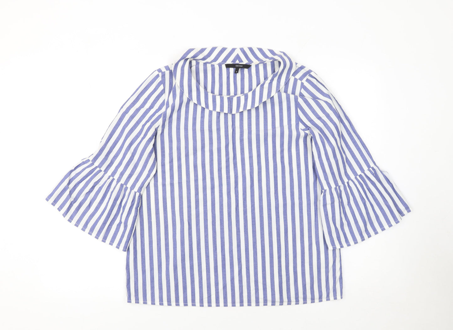 Vero Moda Women Blue Striped Cotton Bell Sleeve Tunic Blouse M
