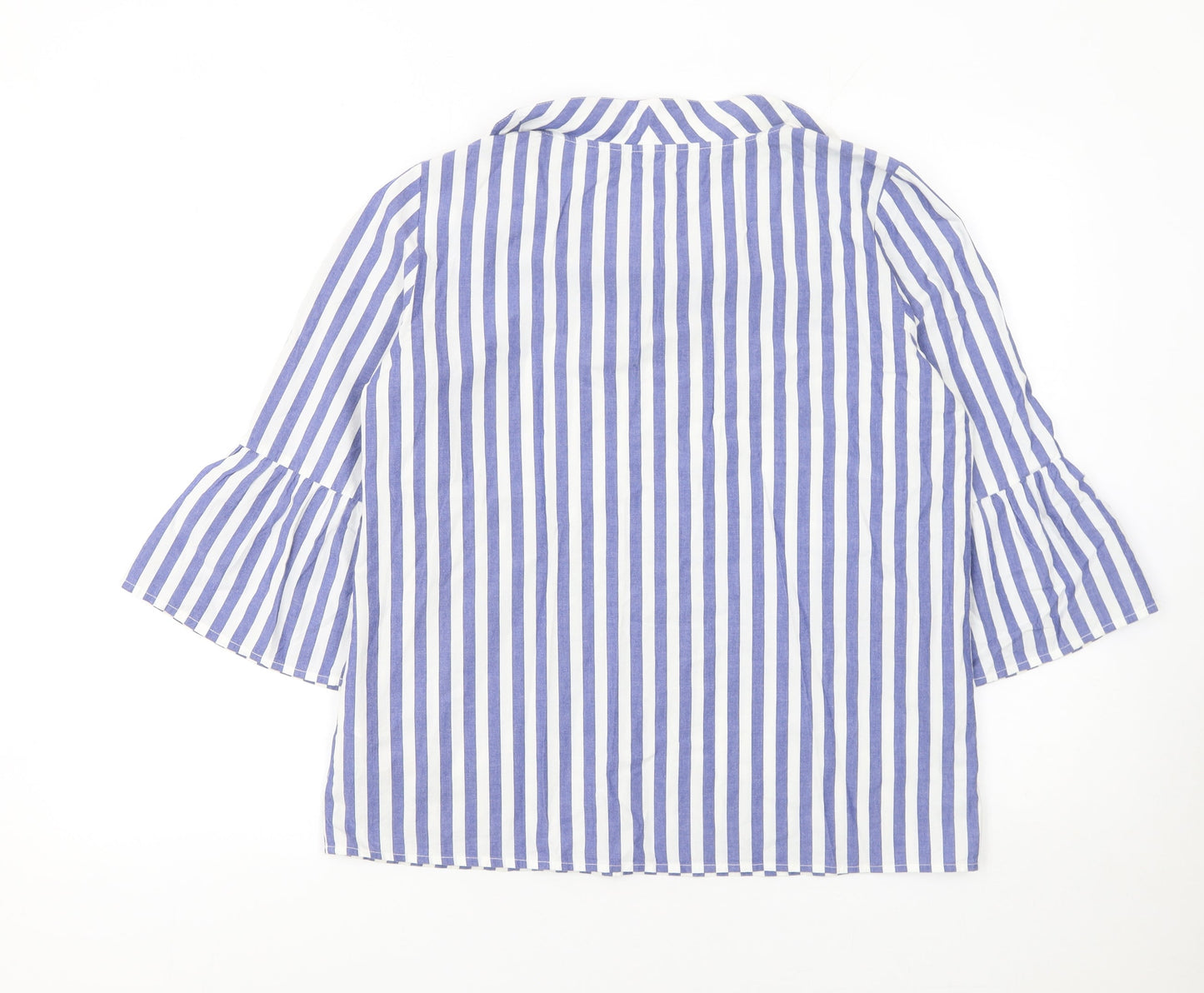 Vero Moda Women Blue Striped Cotton Bell Sleeve Tunic Blouse M