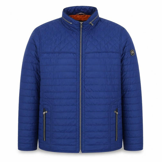 Gate One Men's Blue Quilted Mid-Length Jacket Size 56 Regular Fit