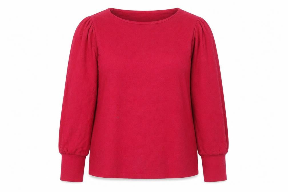 Front view of Gallery Women’s Red Long Sleeve Cotton Blend Jersey Blouse, size UK 12