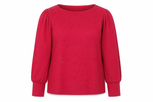 Front view of Gallery Women’s Red Long Sleeve Cotton Blend Jersey Blouse, size UK 12