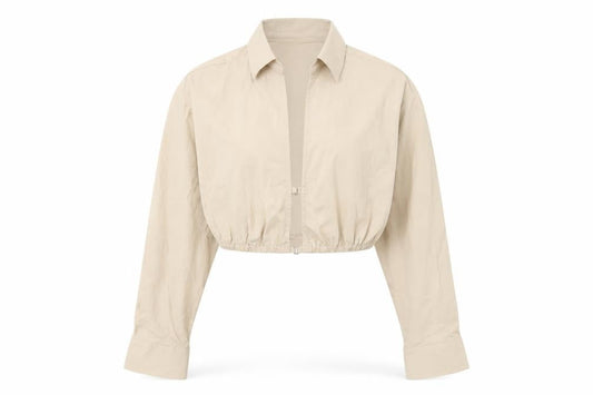 Zara Women Beige Cropped Collared Long Sleeve Blouse M