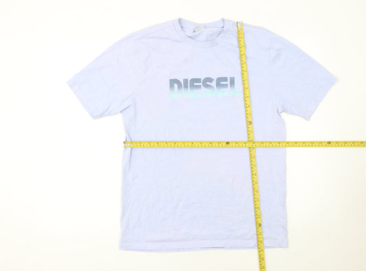 Diesel Men Blue Logo Crew Neck Cotton Short Sleeve T-Shirt Size M