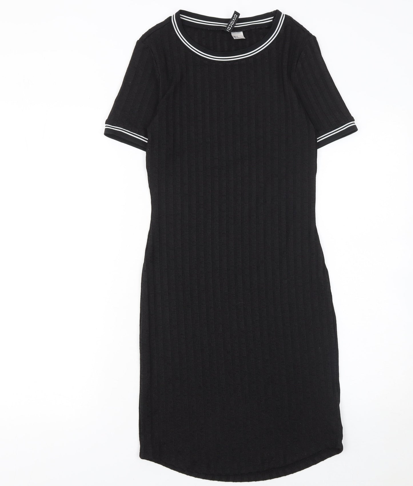 H&M Women’s Black Bodycon Knit Dress Size 8 Short Sleeve Crew Neck