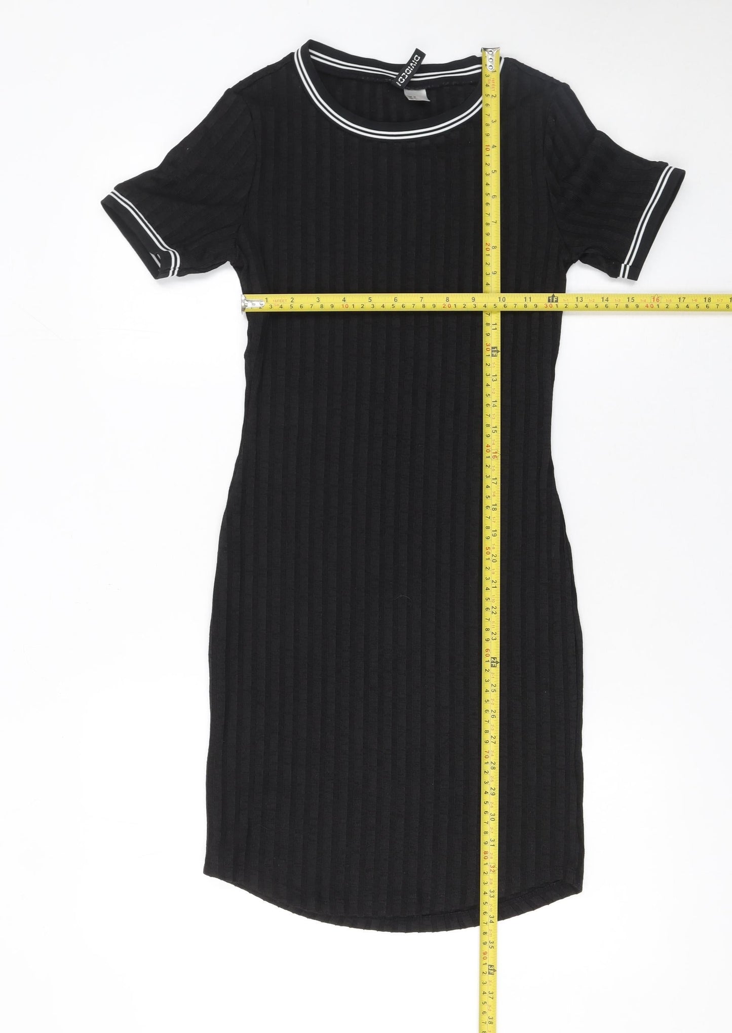 H&M Women’s Black Bodycon Knit Dress Size 8 Short Sleeve Crew Neck