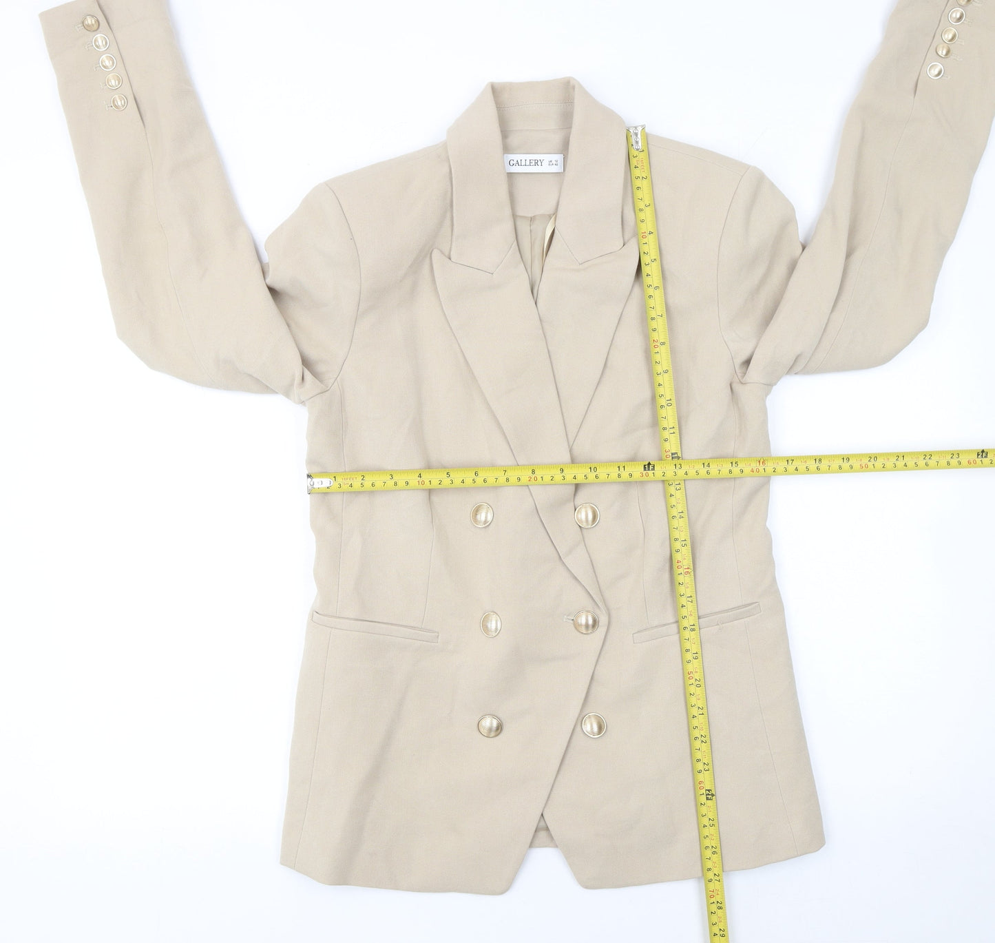Gallery Women’s Beige Double-Breasted Blazer UK 12 Classic Fit