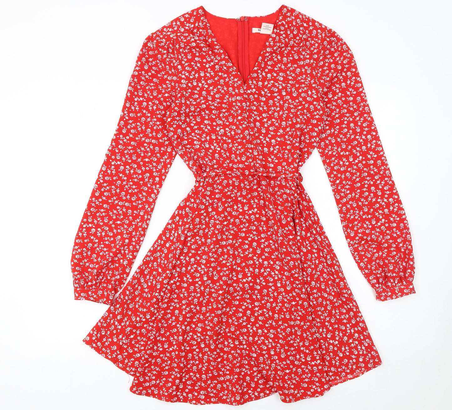 Glamorous Women Red Floral Wrap Dress Size 6 Long Sleeve