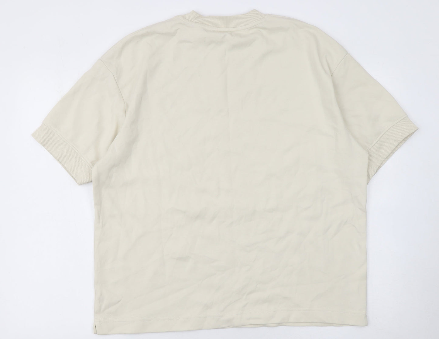Zara Men Beige Short Sleeve Crew Neck Cotton Blend T-Shirt M