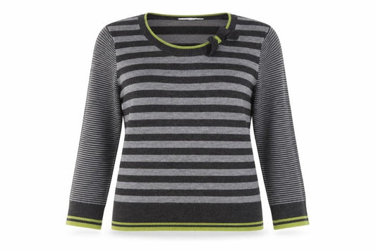 Marks and Spencer Per Una Women's Grey Striped 3/4 Sleeve Jumper Size 14