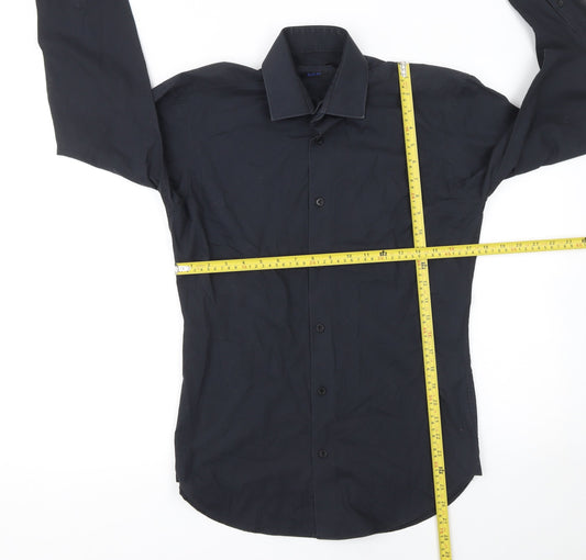 ONESIX5IVE Men Black Slim Fit Long Sleeve Button-Up Shirt 14.5in