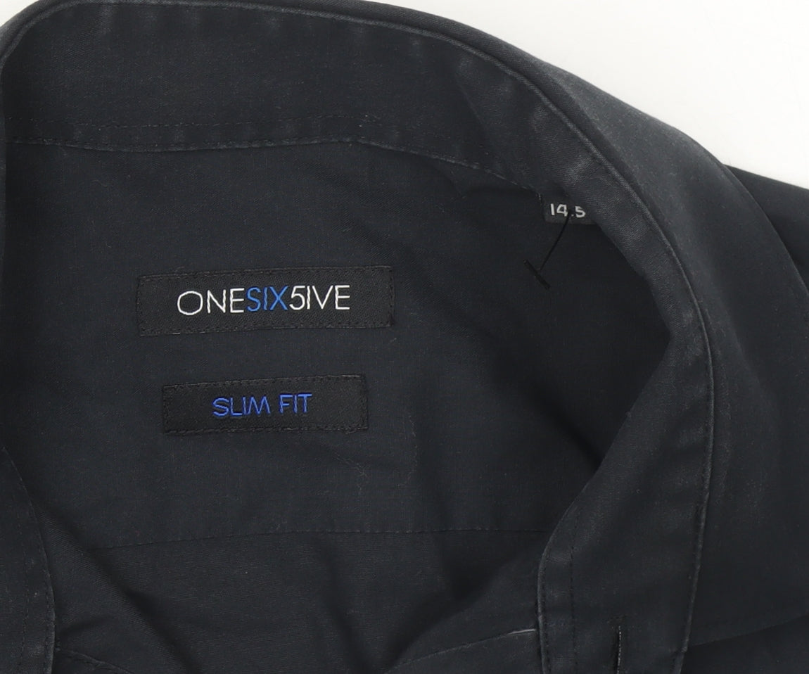 ONESIX5IVE Men Black Slim Fit Long Sleeve Button-Up Shirt 14.5in