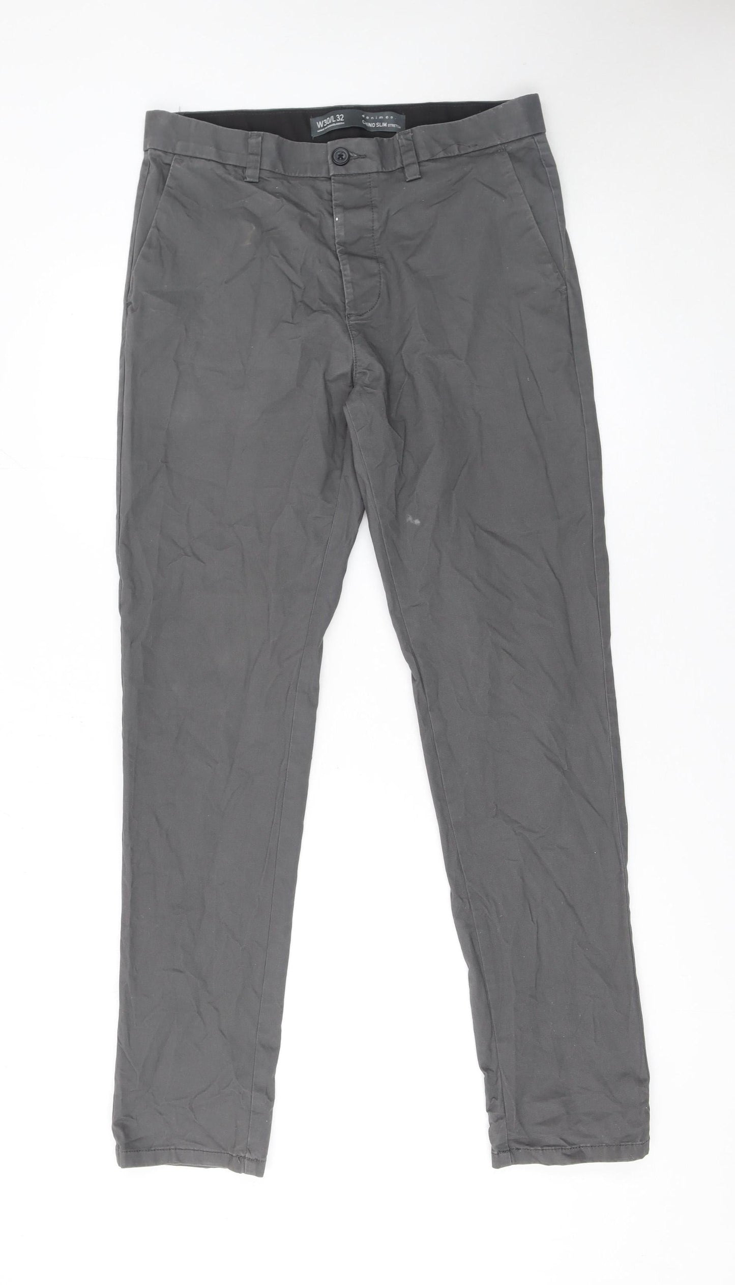 Primark Men's Grey Slim Fit Chino Trousers Size 30W 32L