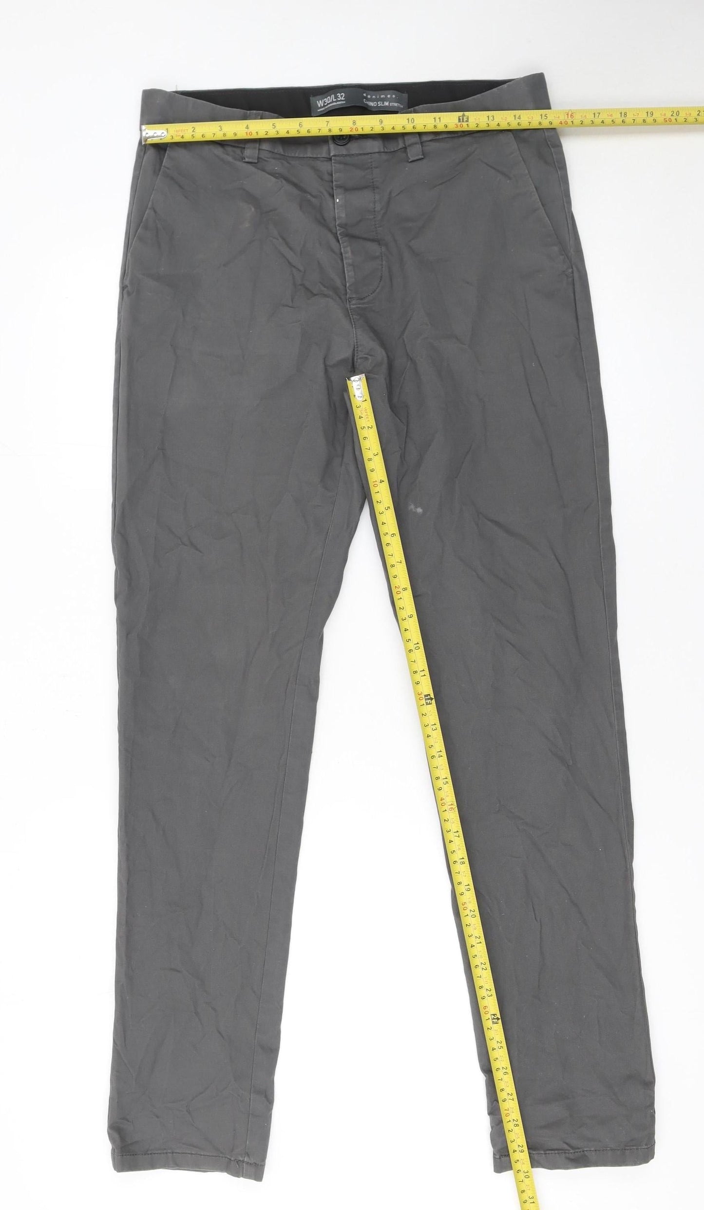 Primark Men's Grey Slim Fit Chino Trousers Size 30W 32L